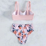 Women Two Pieces Push Up Tankini Flower Prints High Waist Bikini Swimsuit