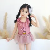 Girls Bathing Suits Cartoon Duck One Piece Lace Collar Swimsuits