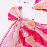 Women 3 Piece Tie Dye Gradient Drawstring Triangle Cup Cover Up Knot Kimonos Bikini Swimsuit