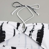 Women Two Piece Tie Dye Drawstring Cut Out Halter Cover Up Knot Kimonos Bikini Swimsuit