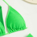 Women 3 PieceTriangle Halter High Cut Mesh Drawstring Cover Up Bikini Swimsuit