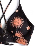 Women Two Pieces Brassiere Back Criss Cross Lace Up High Cut Bikini Swimsuit