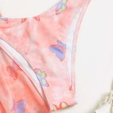 Women 3 Piece Butterfly Triangle Halter High Cut Cover Up Pants Bikini Swimsuit