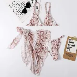Women 3 Piece Tie Dye Gradient Drawstring Triangle Cup Cover Up Knot Kimonos Bikini Swimsuit