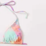 Women 3 Piece Tie Dye Drawstring Triangle Halter Side Tie Cover Up Kimonos Bikini Swimsuit