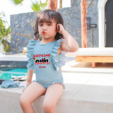 Girls Bathing Suits Cartoon Mouse Birthday Name Custom One Piece Ruffled Cuff Swimsuits