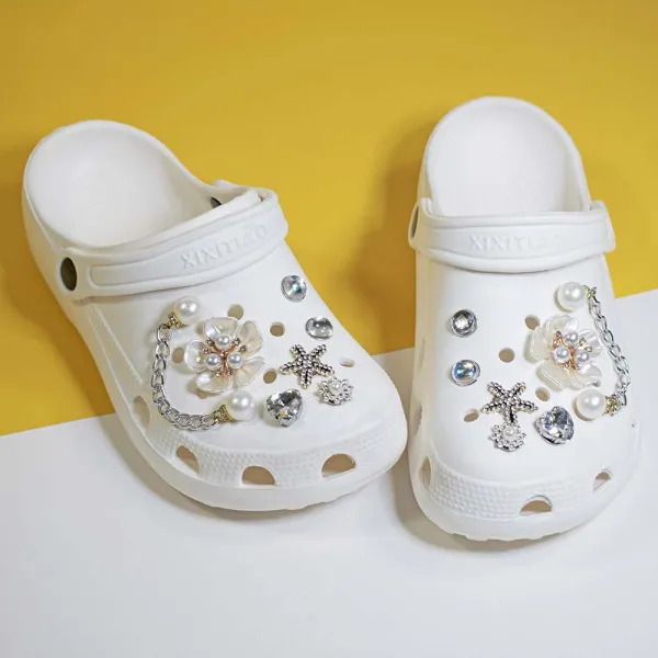 Audlt Unisex Women Clog Summer Slipper Star Pearl Chain Croc Decoration Beach Slipper Shoes