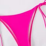 Women 3 Piece Triangle Halter Side Tie High Cut Mesh Tankini Cover Up Bikini Swimsuit