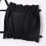 Women 3 Piece Solid Color Ruched Criss Cross Halter Cover Up Side Knot Skirt Bikini Swimsuit