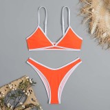 Women Two Pieces Brassiere Solid Color High Cut Bikini Swimsuit