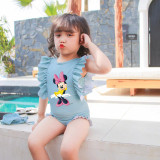 Girls Bathing Suits Cartoon Mouse With Bow Tie One Piece Ruffled Cuff Swimsuits