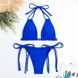 Women Two Pieces Halter Brassiere Side Tie High Cut Bikini Swimsuit