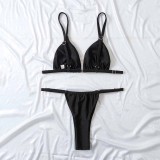 Women Two Pieces Brassiere Drawstring High Cut Drawstring Solid Color Bikini Swimsuit