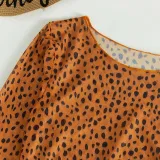 Women 3 Piece Leopard Prints Triangle Brassiere Side Tie Long Sleeve Tankini Cover Up Bikini Swimsuit