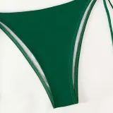 Women 3 Piece Triangle Halter Side Tie High Cut Mesh Tankini Cover Up Bikini Swimsuit