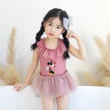 Girls Bathing Suits Cartoon Mouse With Bow Tie One Piece Lace Collar Swimsuits