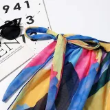 Women 3 Piece Watercolor Printing Tie Dye Sling Bandeau Cover Up Kimonos Bikini Swimsuit