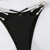 Women Two Pieces Beading Strap Cut Out High Waist Bikini Swimsuit