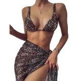 Women 3 Piece Tie Dye Gradient Drawstring Triangle Cup Cover Up Knot Kimonos Bikini Swimsuit