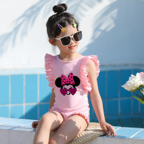 Girls Bathing Suits Cartoon Mouse With Sunglasses One Piece Ruffled Cuff Swimsuits