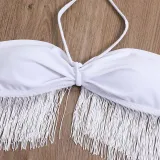 Women Two Piece Ruched Tassel Halter High Cut Cover Up Mesh Skirt Bikini Swimsuit