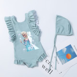 Girls Bathing Suits Snow Queen One Piece Ruffled Cuff Swimsuits