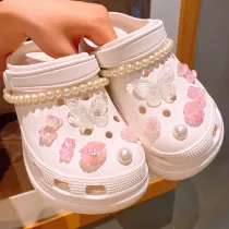 Audlt Unisex Women Clog Summer Slipper Pearl Butterfly Croc Decoration Beach Slipper Shoes