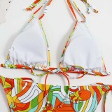 Women Two Pieces Brassiere Halter Side Tie High Cut Flower Prints Bikini Swimsuit