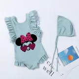 Girls Bathing Suits Cartoon Mouse With Sunglasses One Piece Ruffled Cuff Swimsuits