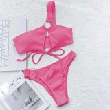 Women Two Pieces Ring Linked Knot Cut Out Triangle Bikini Swimsuit