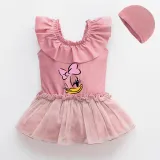 Girls Bathing Suits Cartoon Duck One Piece Lace Collar Swimsuits