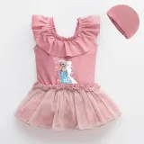 Girls Bathing Suits Snow Queen One Piece Lace Collar Swimsuits