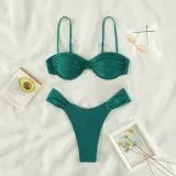 Women Two Pieces Push Up Rushed High Cut Bikini Swimsuit