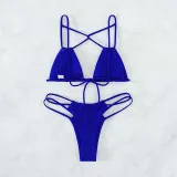 Women Two Pieces Criss Cross Padded String Thong High Cut Bikini Swimsuit