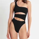 Women One Shoulder Cut Out Color Block Bandeau One Piece Swimsuit