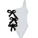 Women One Shoulder Wide Strap Side Knot Tie One Piece Swimsuit