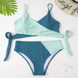 Women Two Pieces Colorblock Twist High Waist Plus Size Bikini Swimsuit