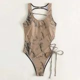 Women Halter Back Lace Up Cut Out One Piece Swimsuit