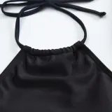 Women Mock-Neck Halter Cut Out Side Bowknot High Waist One Piece Swimsuit