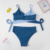 Women Two Pieces Colorblock Twist High Waist Plus Size Bikini Swimsuit
