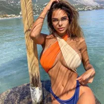 Women Color Block Convertible Halter Lace Low Waist One Piece Swimsuit