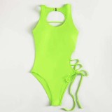 Women Halter Back Lace Up Cut Out One Piece Swimsuit