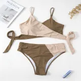 Women Two Pieces Colorblock Twist High Waist Plus Size Bikini Swimsuit