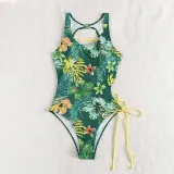 Women Halter Back Lace Up Cut Out One Piece Swimsuit