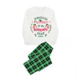 2023 Proud Member OF Naughty List Christmas Matching Family Pajamas Green Plaids Pajamas Set