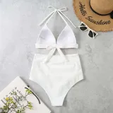 Women Two Pieces Halter Triangle Brassiere Ruched High Waist Bikini Swimsuit