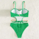 Women Sling Chain Link Push Ups Cut Out Waist One Piece Swimsuit