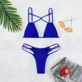 Women Two Pieces Criss Cross Padded String Thong High Cut Bikini Swimsuit