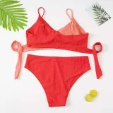 Women Two Pieces Colorblock Twist High Waist Plus Size Bikini Swimsuit