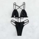 Women Two Pieces Criss Cross Padded String Thong High Cut Bikini Swimsuit